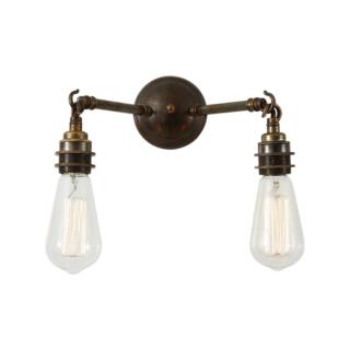 Arrigo Double Bare Bulb Vintage Wall Light, Antique Brass