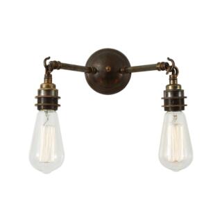 Arrigo Double Bare Bulb Vintage Wall Sconce, Antique Brass