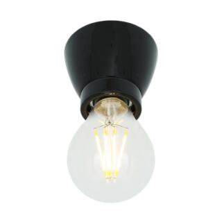 Baltimore Ceramic Bare Bulb Flush Ceiling Light, Powder Coated Black