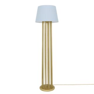 Banjul Brass Hotel Floor Lamp with Grey Fabric Lamp Shade