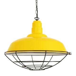 Cobal Large Industrial Cage Pendant Light 53cm, Powder Coated Yellow
