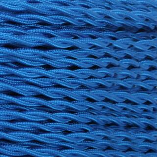 Electric Blue Fabric Braided Cable, 2 Core Twisted