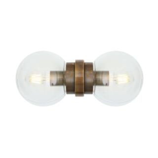 Eske Double Clear / Opal Glass Globe Wall Light, Antique Brass