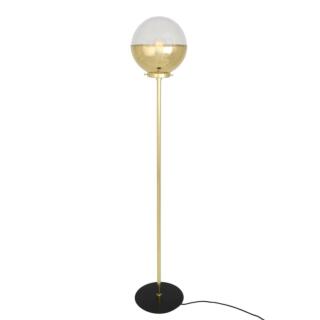 Florence Elegant Clear Globe Floor Lamp, Polished Brass and Powder Coated Black Base