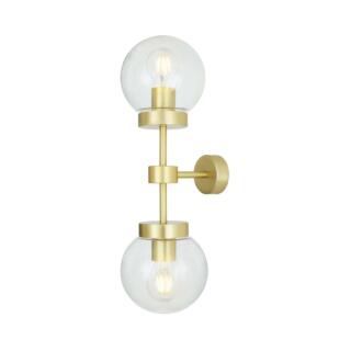 Grange Double Clear / Opal Glass Globe Wall Sconce, Satin Brass