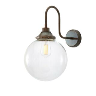 Laguna Clear Globe Swan Neck Wall Light 25cm IP44, Antique Brass