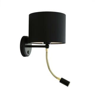 Longford Brass Wall Light with Reading Spotlight, Powder Coated Matte Black