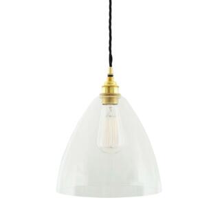 Luang Modern Clear Glass Cone Pendant Light 23cm, Polished Brass