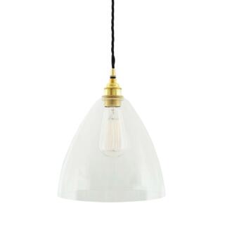 Luang Modern Clear Glass Cone Pendant Light 23cm, Polished Brass