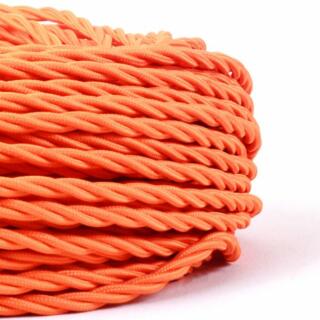 Orange Fabric Braided Cable, 3 Core Twisted