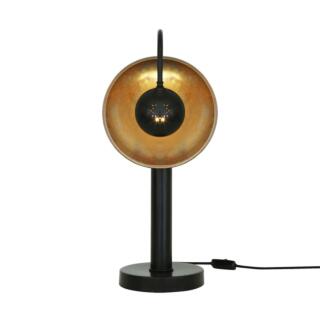 Orebro Industrial Brass Dish Pillar Table Lamp, Matt Black and Antique Brass