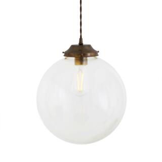 Virginia Clear Glass Globe Pendant Light 30cm, Antique Brass