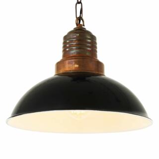 Ypres Industrial Factory Pendant Light 30cm, Antique Brass and Black Shade
