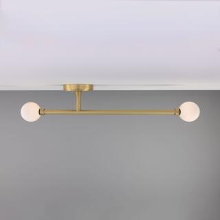 Gunning Double Globe Slim Bathroom Ceiling Light 28" IP44, Satin Brass