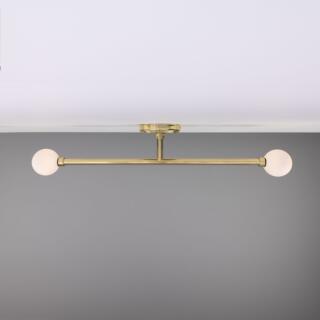 Silverton Double Globe Slim Bathroom Ceiling Light 77cm IP44, Polished Brass