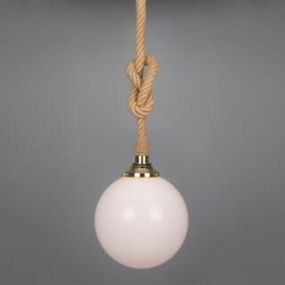 Azores Jute Rope Pendant Light with Opal Glass Globe 30cm IP44, Polished Brass