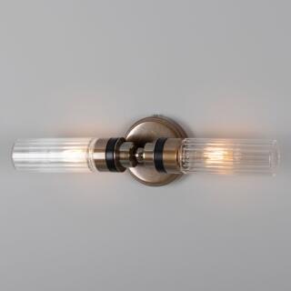 Severn Double Prismatic Tube Glass Bathroom Wall Light IP65, Antique Brass