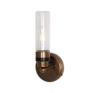 Firth Clear Tube Glass and Brass Bathroom Wall Sconce IP65, Antique Brass