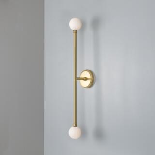 Silverton Double Globe Slim Bathroom Wall Sconce 77cm IP44, Satin Brass