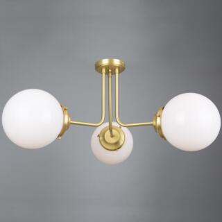 Hayes Flush Opal Glass Globe Chandelier, Three-Arm