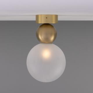 Helena Glass and Brass Ball Ceiling Light 15cm, Satin Brass with Frosted Glass