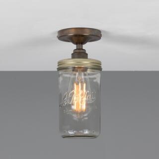 Jam Jar Vintage Retro Flush Ceiling Light, Antique Brass