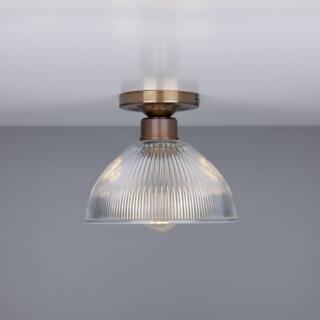 Erbil Prismatic Glass Flush Ceiling Light 19cm, Antique Brass