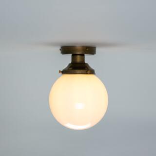 Yerevan Opal Globe Flush Ceiling Light 7.75" IP20, Antique Brass