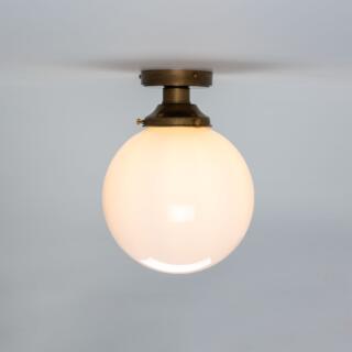 Yerevan Opal Globe Flush Ceiling Light 25cm, Antique Brass