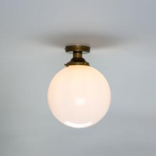 Yerevan Opal Globe Flush Ceiling Light 30cm, Antique Brass