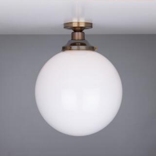 Yerevan Opal Globe Flush Ceiling Light 30cm, Antique Brass