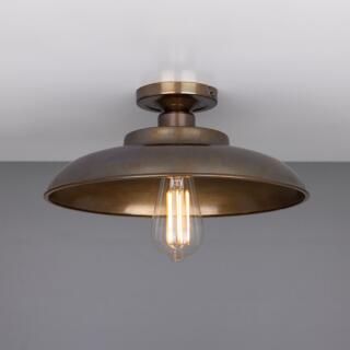 Telal Industrial Factory Flush Ceiling Light 32cm, Antique Brass