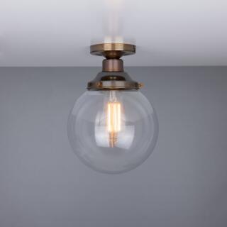 Riad Clear Glass Globe Flush Ceiling Light 20cm, Antique Brass