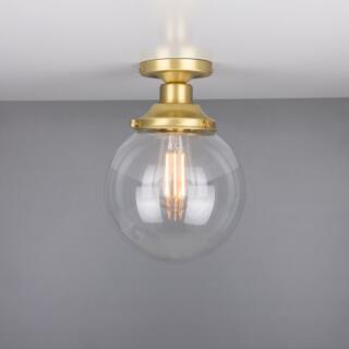 Riad Clear Glass Globe Flush Ceiling Light 20cm, Satin Brass