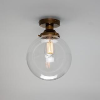 Riad Clear Glass Globe Flush Ceiling Light 7.5", Antique Brass