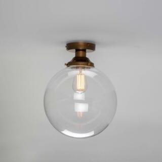 Riad Clear Glass Globe Flush Ceiling Light 30cm, Antique Brass