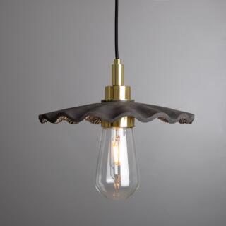 Kirhii Ceramic Bathroom Pendant Light 27cm, Black Clay, Polished Brass