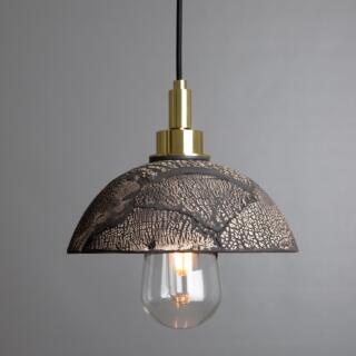 Kingii Ceramic Dome Bathroom Pendant Light 20cm, Black Clay, Polished Brass