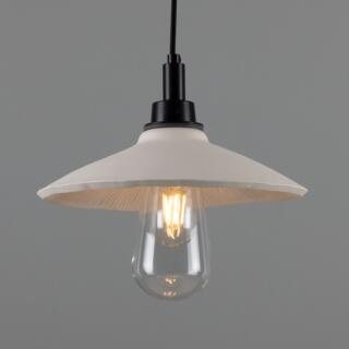 Pyrus Organic Ceramic Bathroom Pendant Light 11", Matte White Striped IP44, Powder-Coated Matte Black