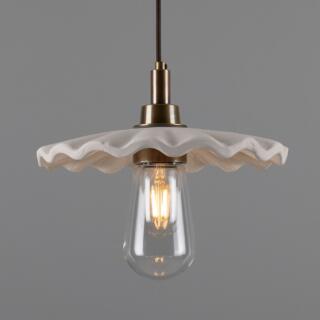 Kirhii Organic Ceramic Bathroom Pendant Light 10.6", Matte White Striped IP44, Antique Brass