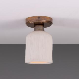 Osier Organic Ceramic Ceiling Light 12cm, Matte White Striped, Antique Brass