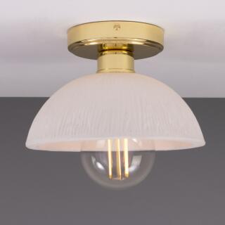 Kauri Organic Ceramic Dome Ceiling Light 20cm, Matte White Striped, Polished Brass