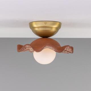 Rivale Ceiling Light with Wavy Ceramic Shade, Red Iron, Satin Brass