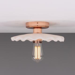 Kapok Organic Ceramic Ceiling Light 27cm, Matte White Striped, Polished Copper