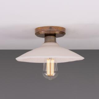 Pyrus Organic Ceramic Ceiling Light 28cm, Matte White Striped, Antique Brass