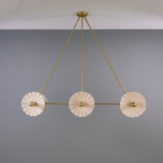 Eclipse Brass Kapok Six Light Chandelier, Mat White Striped, 118cm IP20