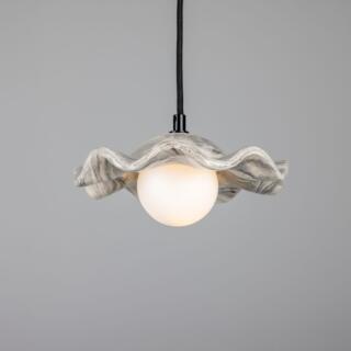 Rivale Pendant Light with Wavy Marbled Ceramic Shade, Powder-Coated Matte Black
