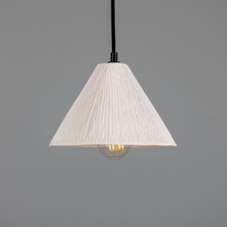 Tilia Organic Ceramic Cone Pendant Light 9.5", Matte White Striped, Powder-Coated Matte Black