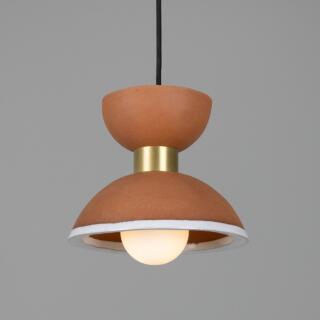 Nakaii Organic Ceramic Pendant Light 20cm, Terracotta and White, Satin Brass