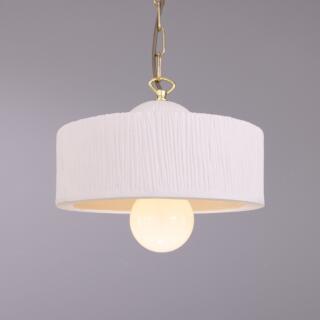 Seville Ceramic Mid-Century Modern Pendant Light, Matte White Striped, Polished Brass
